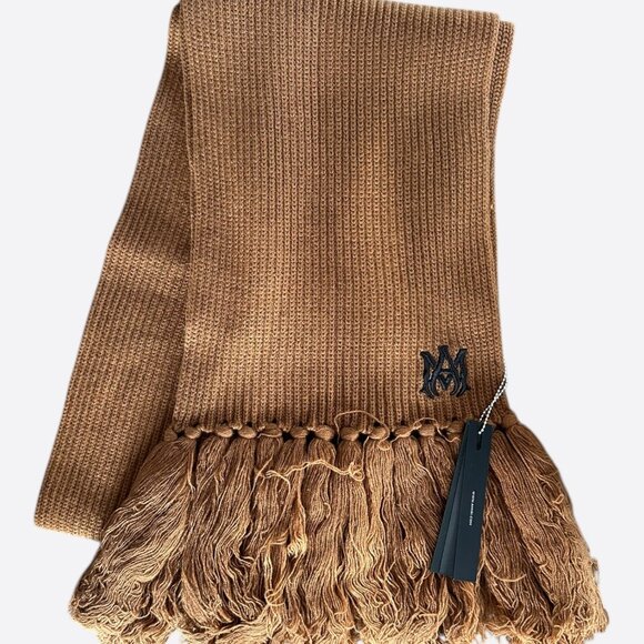 Amiri Brown & Black Wool Knit MA Logo Scarf - Picture 1 of 2